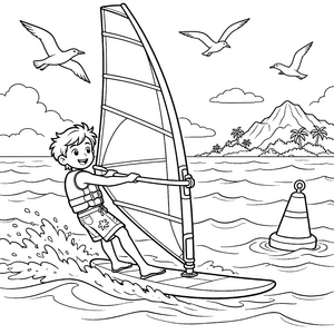 Mutiger Jüngling beim Windsurfen Ausmalvorlage für mutige Weltenbummler