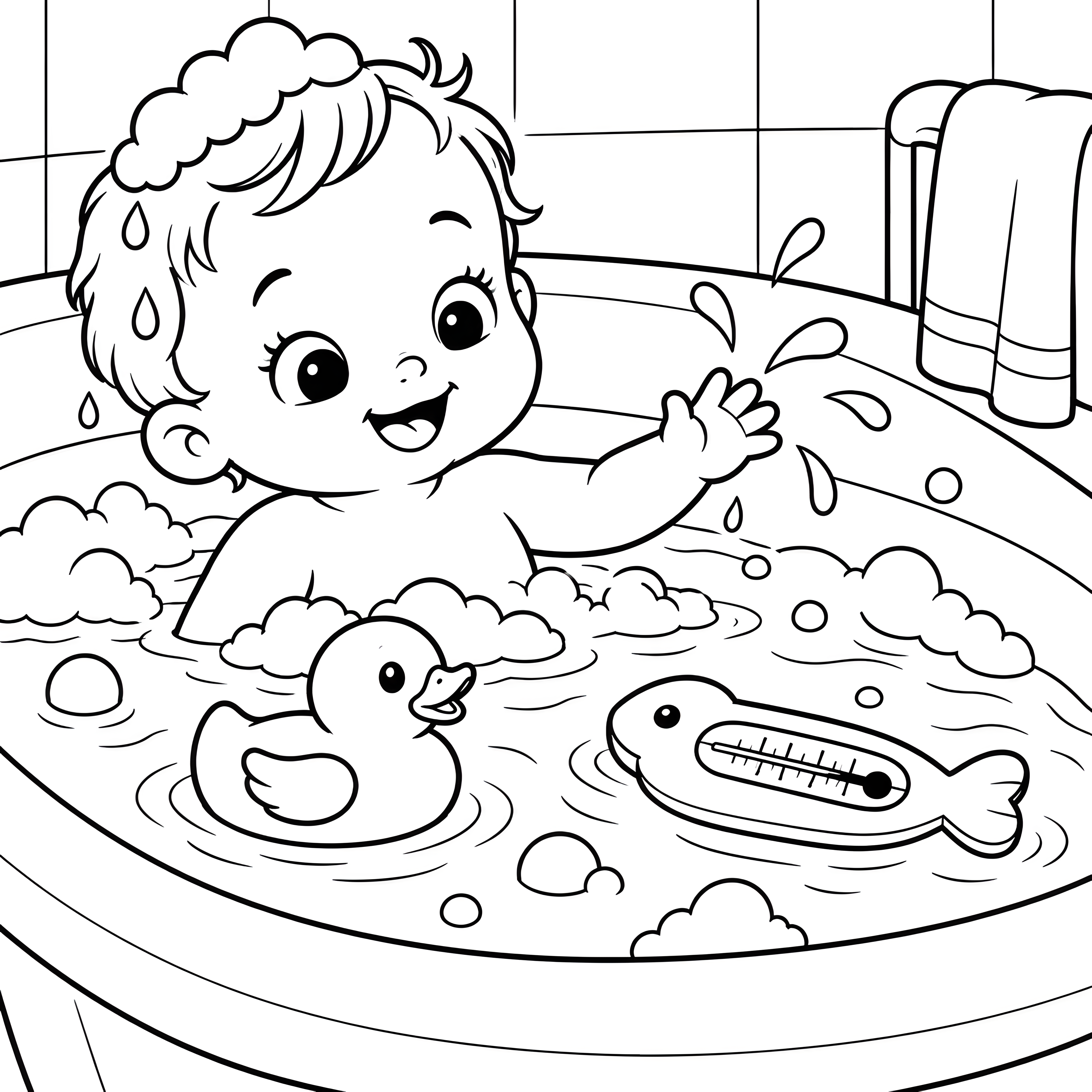 Fröhliches Fisch-Thermometer in der Badewanne Ausmalvorlage für kleine Wasserratten