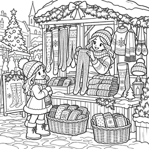 Festliche Strumpfhosen am Weihnachtsstand Ausmalbild für verträumte Winterfreunde