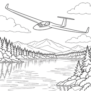 Ruhiges Segelflugzeug über Bergsee Ausmalbild für Naturfreunde