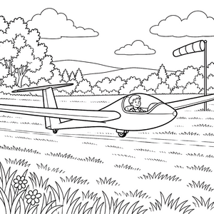 Bereites Segelflugzeug auf der Startbahn Malbild für malfreudige Flugkapitäne
