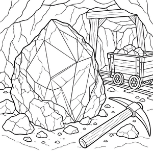 Riesiger Rubin im Bergwerk Malbild für kleine Spürnasen