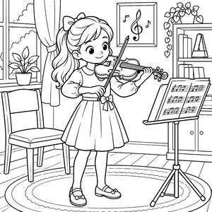 Konzentrierte Violinistin mit Notenständer Malbild für malfreudige Kunstträumer