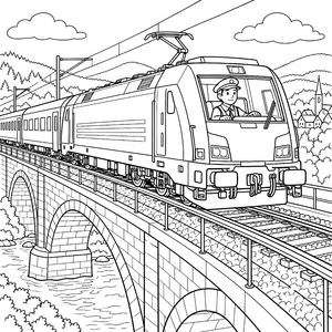 Mächtiger Lokführer auf Steinbrücke Malvorlage für kleine Autofans