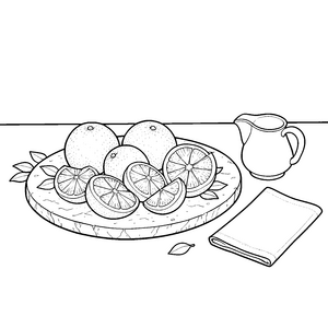 Frische Grapefruits auf Holzbrett Ausmalbild für verträumte Hobbyköche