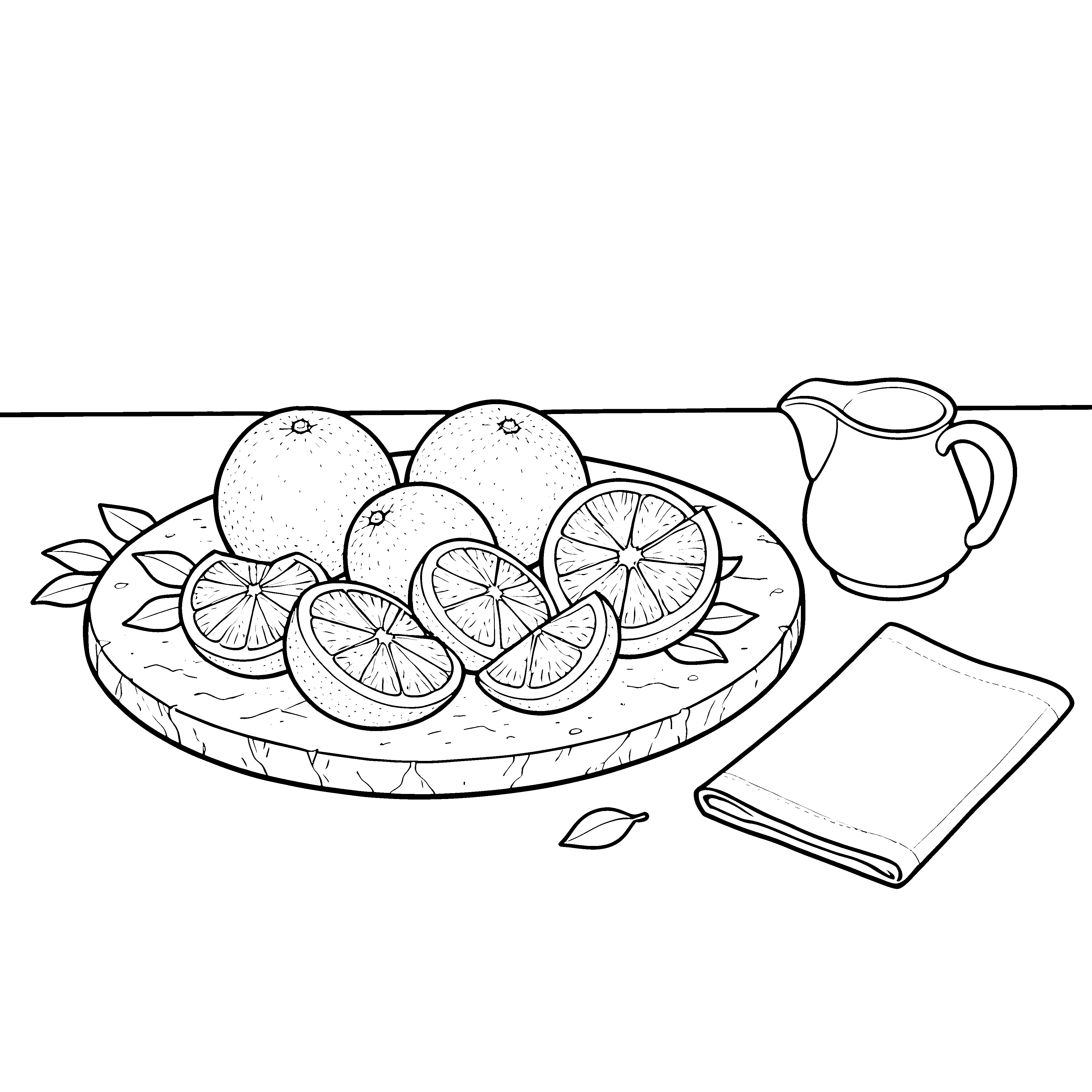 Frische Grapefruits auf Holzbrett Ausmalbild für verträumte Hobbyköche