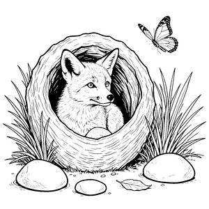 Neugieriges Wüstenfuchs-Baby in einer Höhle Malvorlage für fröhliche Naturfreunde