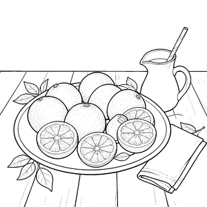 Saftige Grapefruits auf der Platte Ausmalbild für mutige Naschkatzen