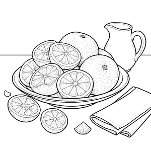 Reife Grapefruits auf der Schüssel Ausmalbild für neugierige Spürnasen