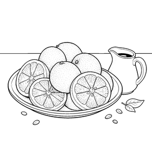 Frische Grapefruits auf dem Teller Ausmalvorlage für kleine Genießer