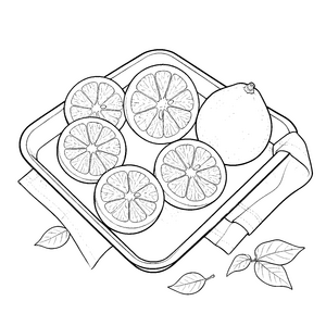 Süße Grapefruits auf dem Tablett Ausmalbild für malfreudige Hobbyköche