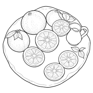 Reife Grapefruits mit Krug Ausmalbild für verträumte Hobbyköche