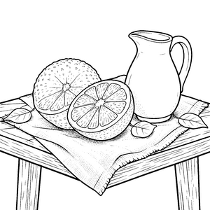 Sonnige Grapefruits mit Krug Ausmalvorlage für kreative Fruchtfans