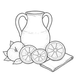 Frische Grapefruits mit Krug Ausmalbild für kleine Naturfreunde