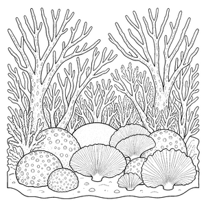 Verspielte Korallen mit Muscheln Ausmalbild für verträumte Spürnasen