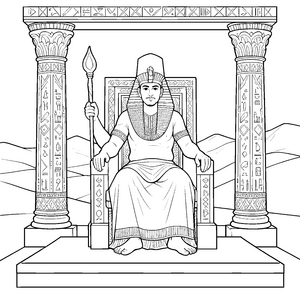 Erhabener Pharao auf Thron unter Säulen Malbild für verträumte Spürnasen