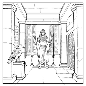 Stolzer Pharao mit Falkenstandbild Ausmalbild für junge Historiker