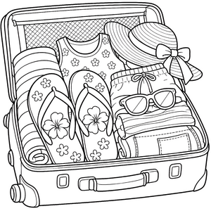 Packbare Flip-Flops im Koffer Malvorlage für kleine Weltenbummler