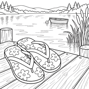 Ruhige Flip-Flops am Seeufer Ausmalbild für junge Wasserratten