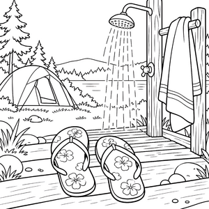 Abenteuerliche Flip-Flops am Campingplatz Malvorlage für malfreudige Abenteurer