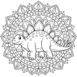 Freundlicher Stegosaurus im Blumenkreis Malvorlage für kleine Abenteurer