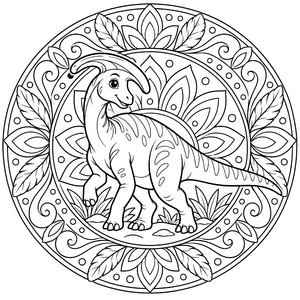 Freundlicher Parasaurolophus im Blattkreis Malvorlage für neugierige Weltenbummler