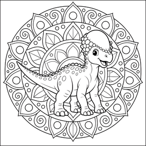 Verspielter Parasaurolophus im Lotuskreis Ausmalvorlage für fröhliche Tüftler