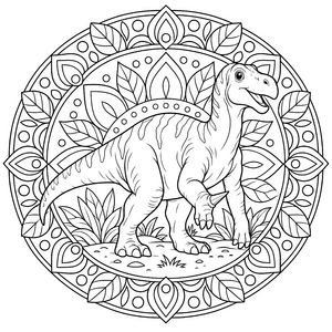 Stolzer Dinosaurier im Blättermuster Ausmalbild für kreative Spürnasen