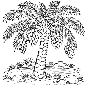 Stolze Datteln an einer Palme Ausmalbild für fröhliche Hobbygärtner