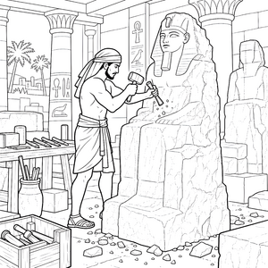 Begeisterter Bildhauer an der Sphinx Ausmalvorlage für kleine Bastler