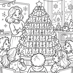 Fröhlicher Adventskalender mit Kindern-Malbildern für fröhliche Spürnasen Ausmalbild
