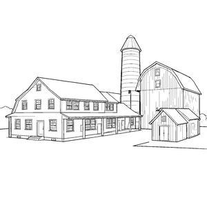 Großzügiger Bauernhof mit Scheune und Silo Ausmalbild für malfreudige Frühaufsteher