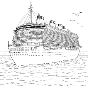Großes Kreuzfahrtschiff mit Rettungsbooten Ausmalbild für fröhliche Weltenbummler