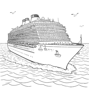 Mächtiges Kreuzfahrtschiff mit Rettungsbooten Ausmalbild für fröhliche Meeresforscher