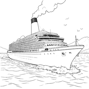 Prachtvolles Kreuzfahrtschiff mit Schornstein Ausmalbild für kreative Seebären