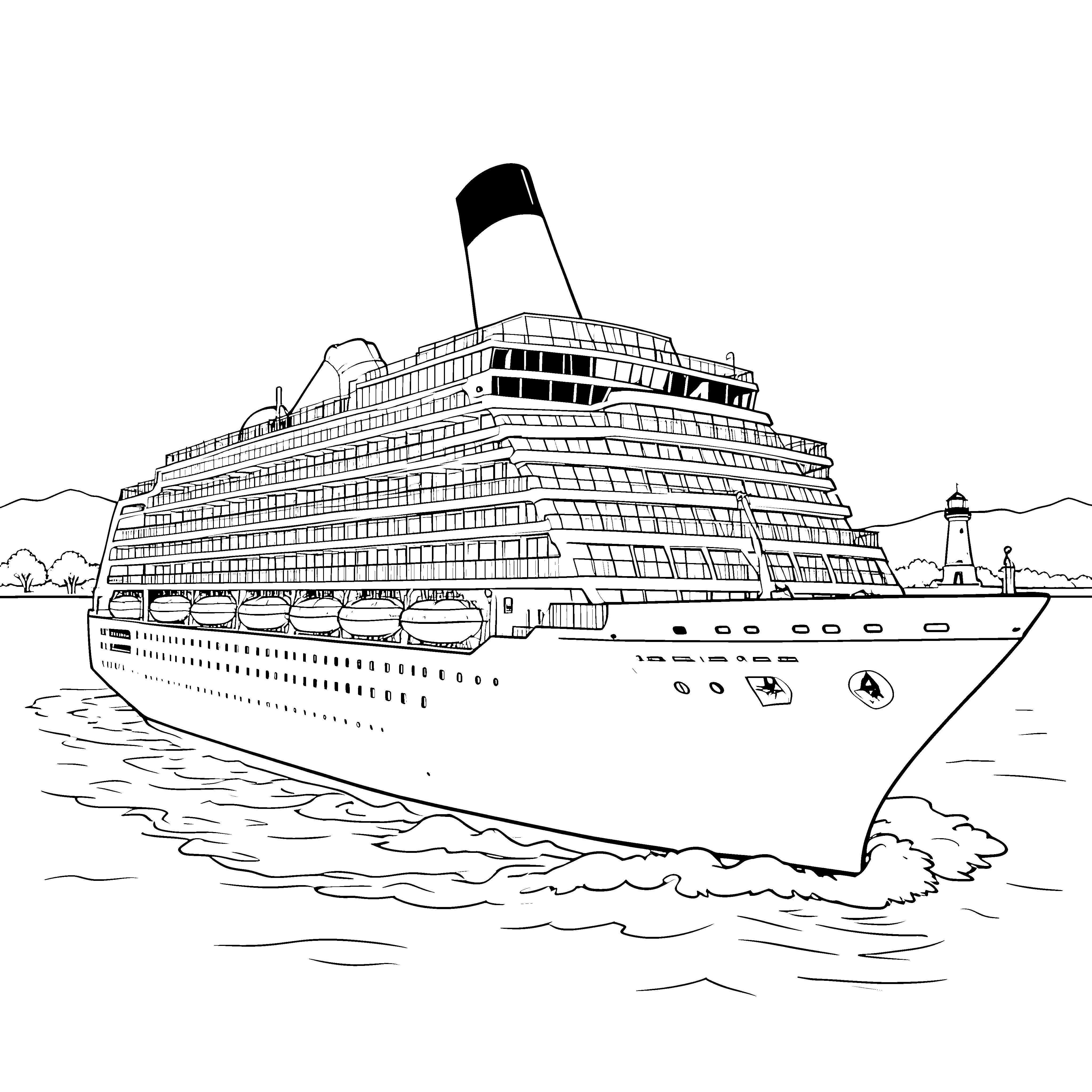 Prachtvolles Kreuzfahrtschiff mit Leuchtturm Malbild für junge Landratten