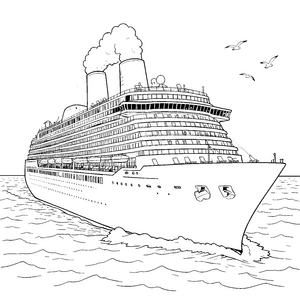 Übersee-Kreuzfahrtschiff mit Möwen Malvorlage für kreative Weltenbummler