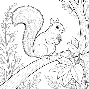 Süßes Eichhörnchen mit Tannenzapfen Malbild für kreative Waldfreunde