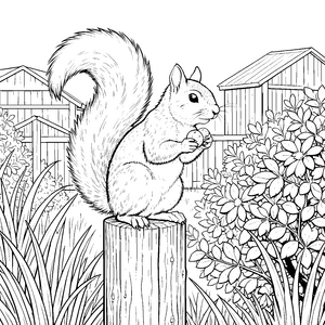 Aufmerksames Eichhörnchen auf Baumstumpf Malbild für kleine Spürnasen