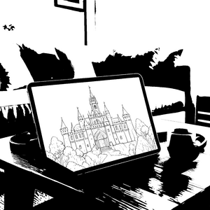 Faszinierendes Tablet mit Schloss Malbild für kleine Weltenbummler