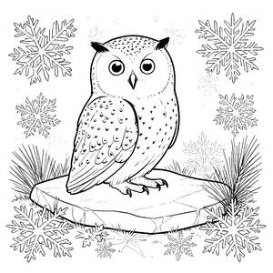 Wachsame Schneeeule auf Stein Malbild für fröhliche Naturfreunde