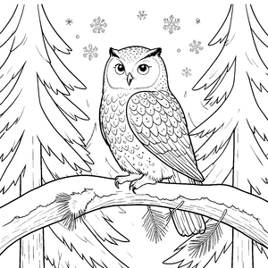 Stolze Schneeeule im Tannenwald Malbild für neugierige Naturfreunde