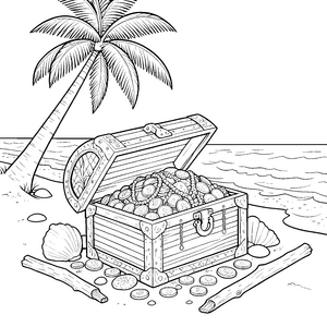 Exotische Schatztruhe am Strand Malvorlage für junge Weltenbummler