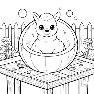 Entspanntes Kawaii-Alpaka in der Badewanne Malbild für junge Wasserratten