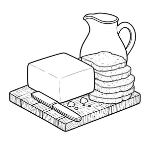 Frische Butter mit Brotscheiben Ausmalbild für mutige Hobbyköche