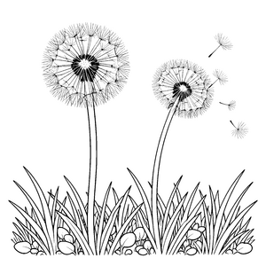 Sanfte Pusteblumen im Grashalm Ausmalvorlage für junge Blumenkinder