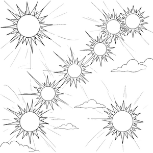 Mächtige Sonnen mit Wolken Malbilder für kreative Weltenbummler Ausmalbild