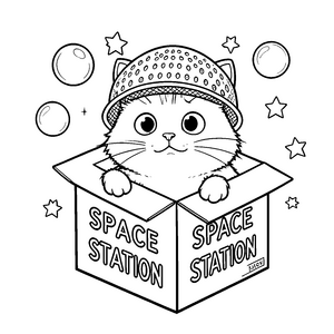 Staunende Katze im Weltraumkarton Malbild für Spürnasen