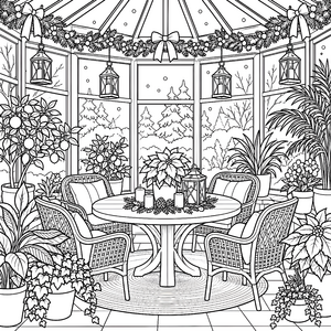 Festlicher Wintergarten mit Kerzenlicht Ausmalvorlage für neugierige Bastler