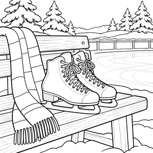 Warme Schlittschuhe auf Parkbank Ausmalvorlage für mutige Wintersportler